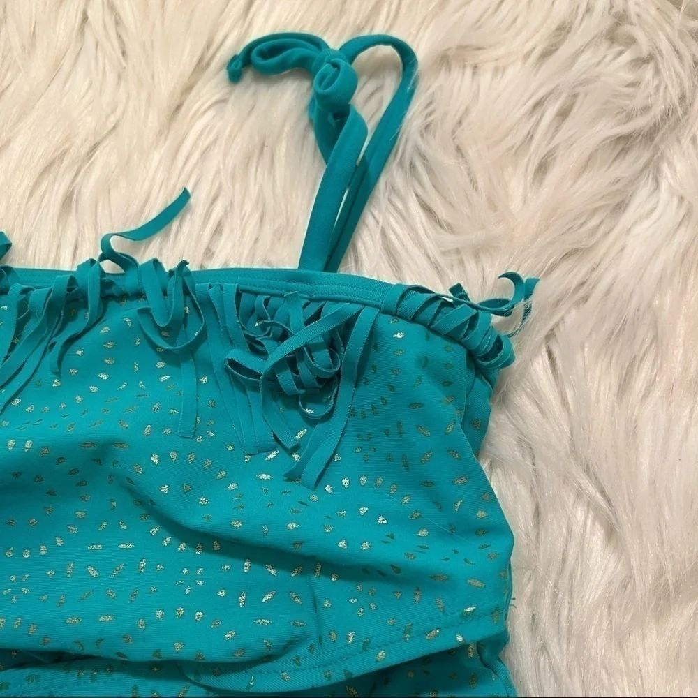 Cleobella Turquoise Girls Size Large Two Piece Swimsuit Turquoise Gold Dots